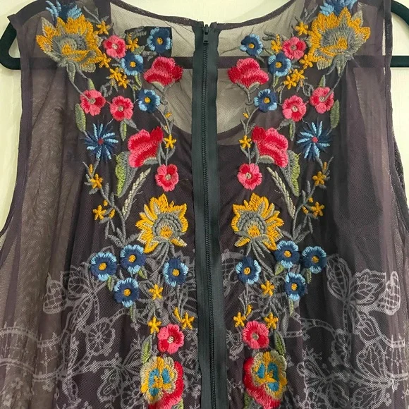 Johnny Was, Eleir printed mesh Maxi Dress Size XXL Floral Sleeveless Embroiderd - Picture 4 of 11
